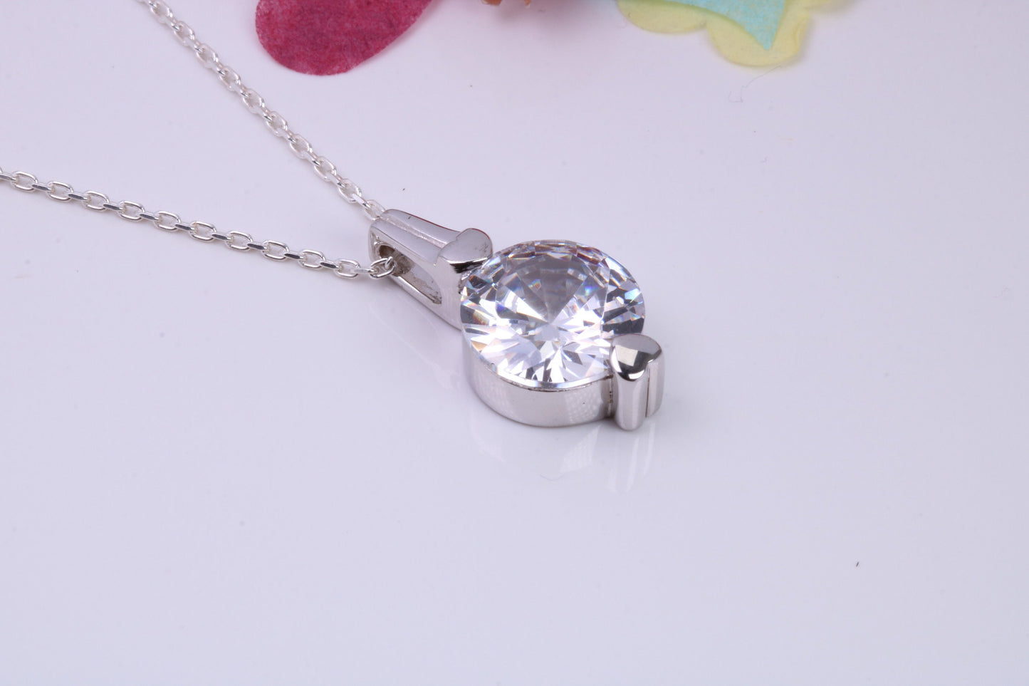 Large Round cut Cubic Zirconia set Necklace, Made from Solid Sterling Silver, Very Dressy