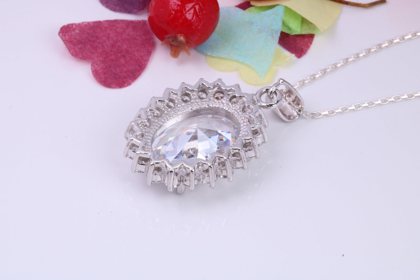 Large Oval cut Cubic Zirconia set Necklace, Made from Solid Sterling Silver, Very Dressy