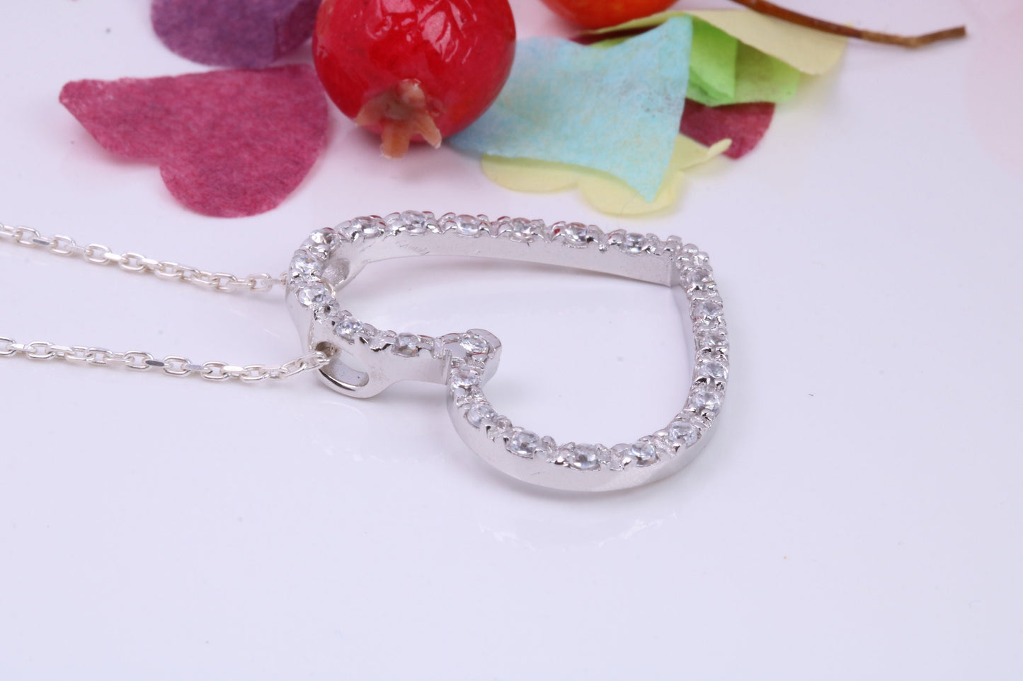 Large Love Heart Cubic Zirconia set Necklace, Made from Solid Sterling Silver, Very Dressy