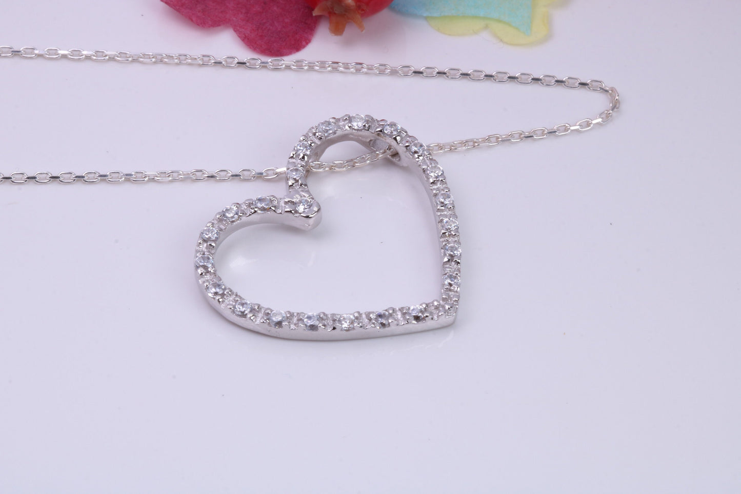 Large Love Heart Cubic Zirconia set Necklace, Made from Solid Sterling Silver, Very Dressy