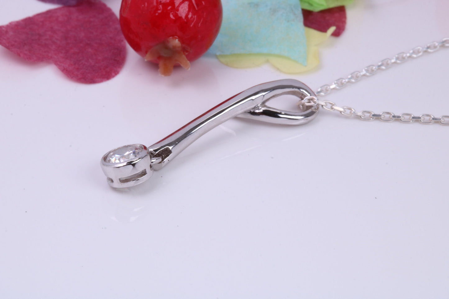 Large Round cut Cubic Zirconia set Necklace, Made from Solid Sterling Silver, Very Dressy