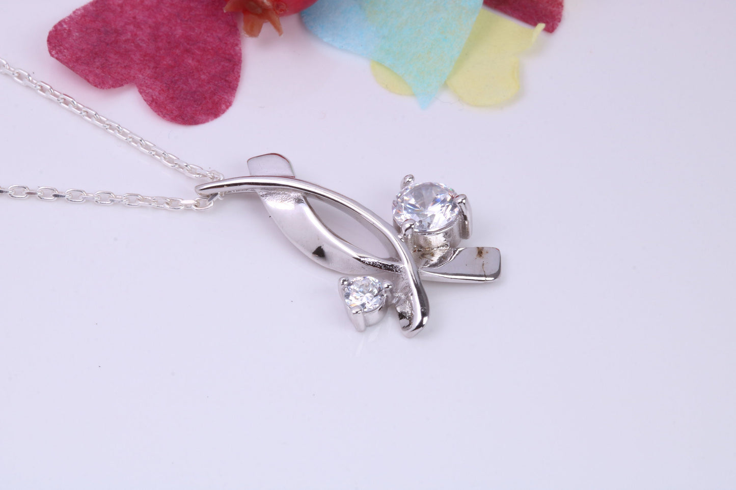 Large Round cut Cubic Zirconia set Necklace, Made from Solid Sterling Silver, Very Dressy