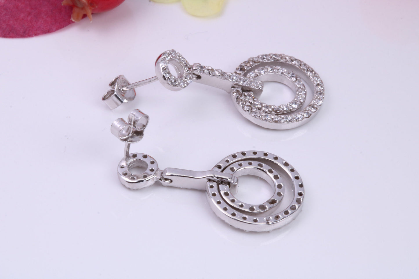 Long Dropper Earrings, Cubic Zirconia set, Made from solid Sterling Silver