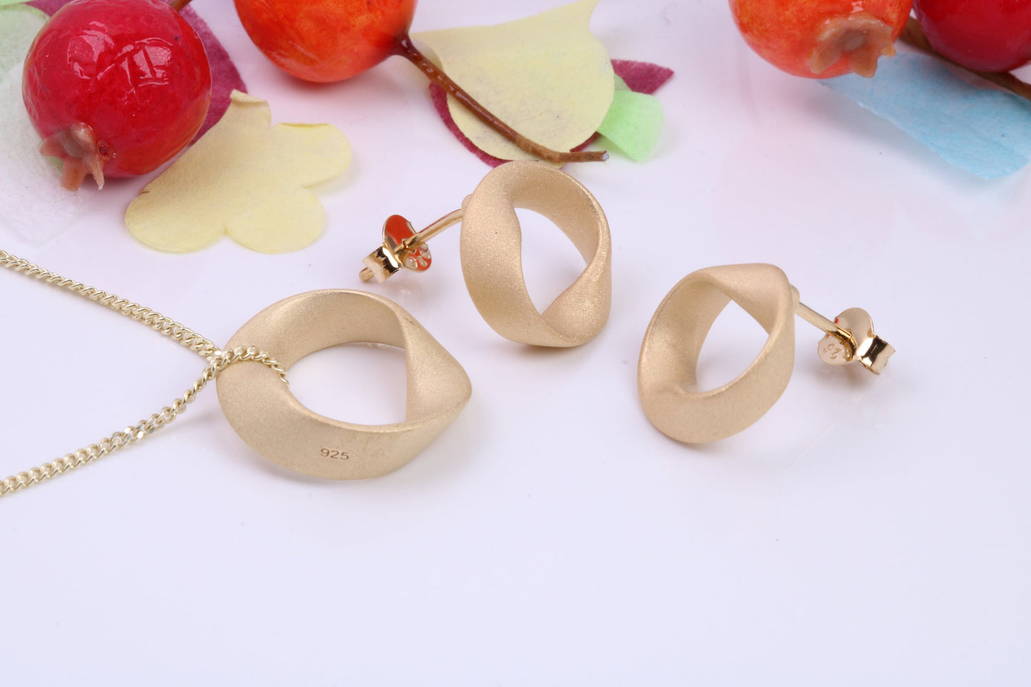 Circular Necklace and Earrings, Made from solid Sterling Silver, 18ct Yellow Gold Plated