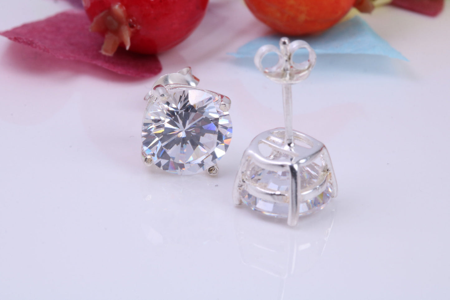 9 mm Round Cubic Zirconia set Stud Earrings, Made from Solid Cast Sterling Silver, Ideal for Gents