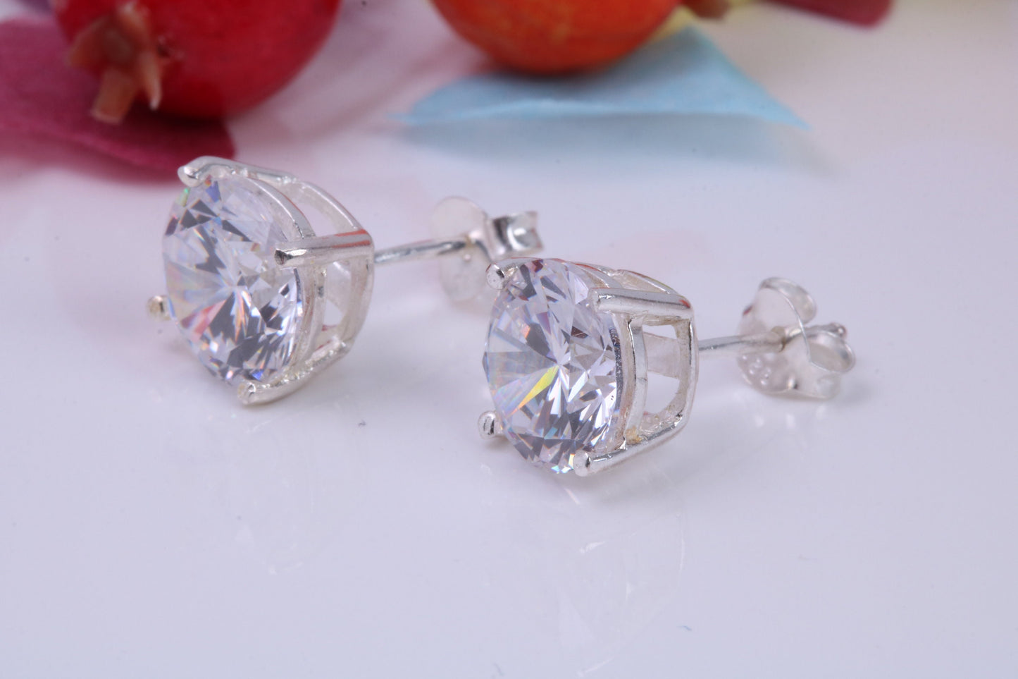 9 mm Round Cubic Zirconia set Stud Earrings, Made from Solid Cast Sterling Silver, Ideal for Gents