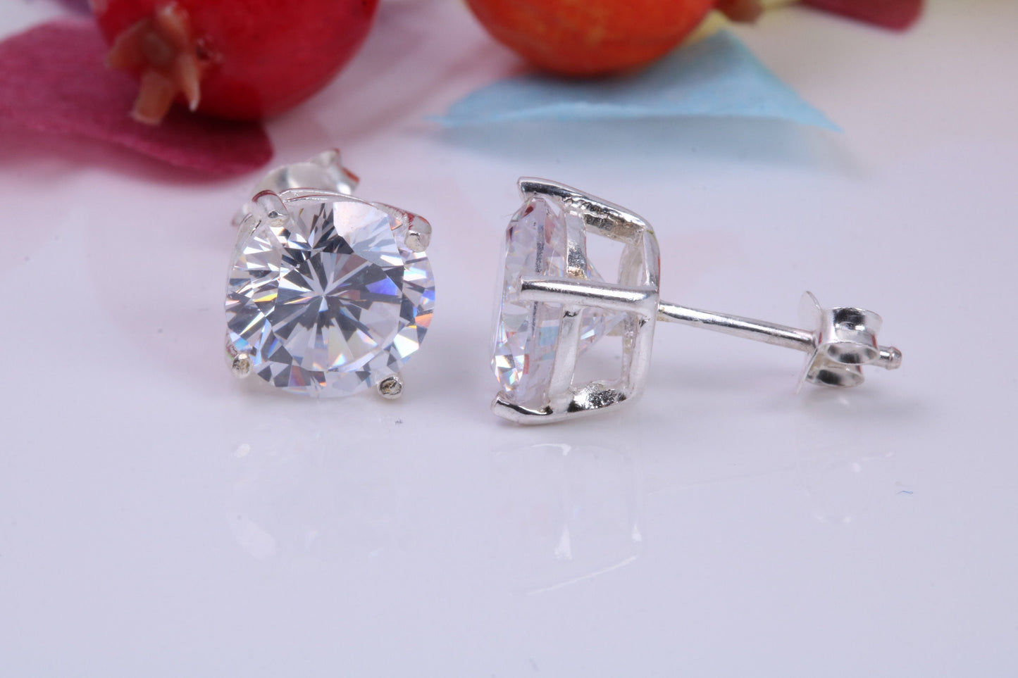 9 mm Round Cubic Zirconia set Stud Earrings, Made from Solid Cast Sterling Silver, Ideal for Gents