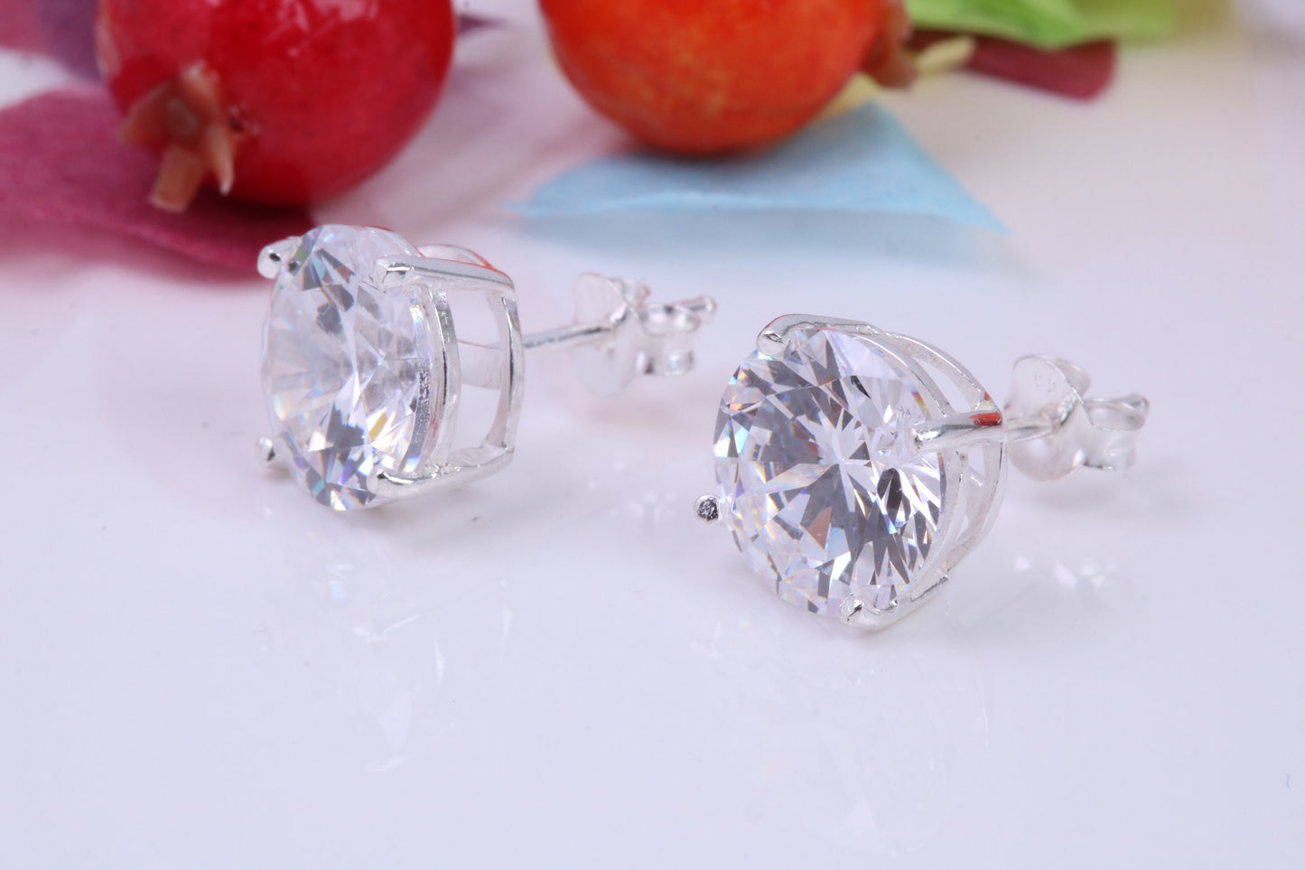 10 mm Round Cubic Zirconia set Stud Earrings, Made from Solid Cast Sterling Silver, Ideal for Gents