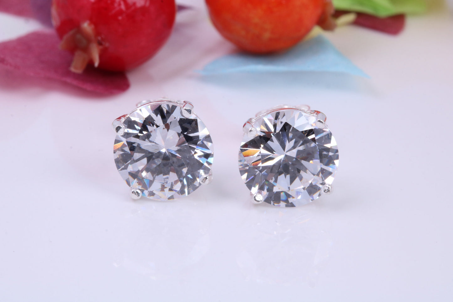 10 mm Round Cubic Zirconia set Stud Earrings, Made from Solid Cast Sterling Silver, Ideal for Gents
