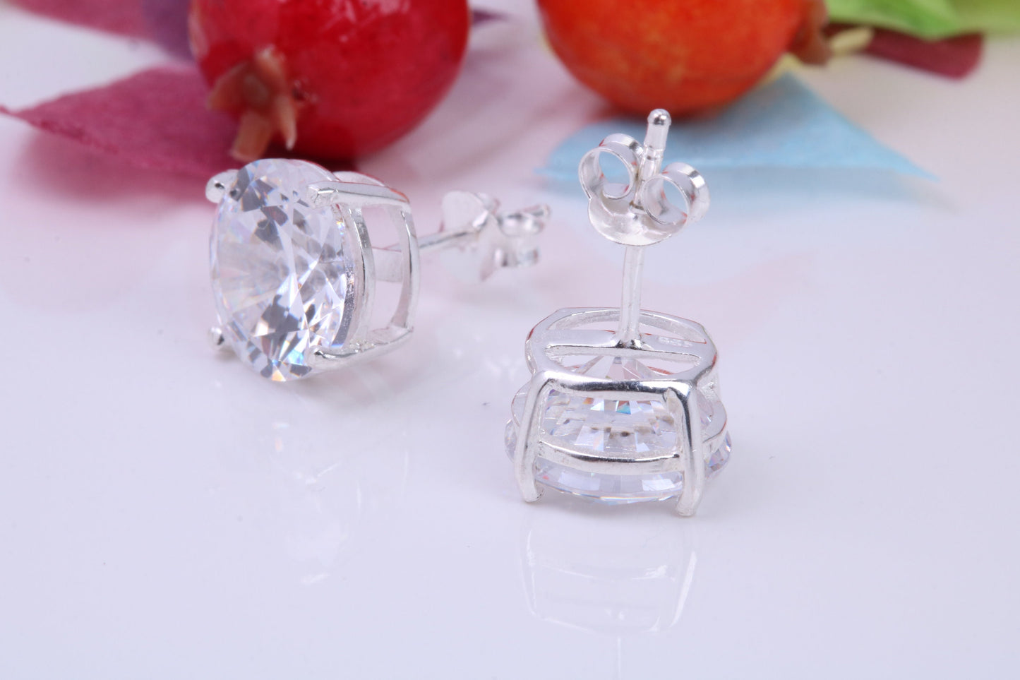 10 mm Round Cubic Zirconia set Stud Earrings, Made from Solid Cast Sterling Silver, Ideal for Gents