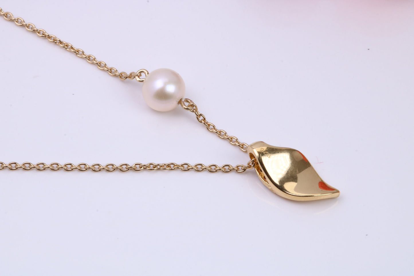 Pearl and Cubic Zirconia set Necklace with Length Adjustable Chain, Made from solid Sterling Silver, 18ct Yellow Gold Plated