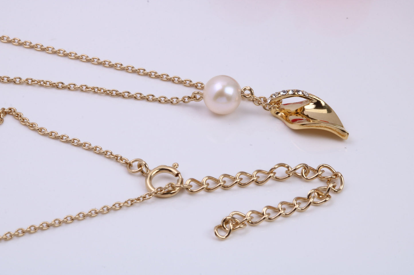 Pearl and Cubic Zirconia set Necklace with Length Adjustable Chain, Made from solid Sterling Silver, 18ct Yellow Gold Plated