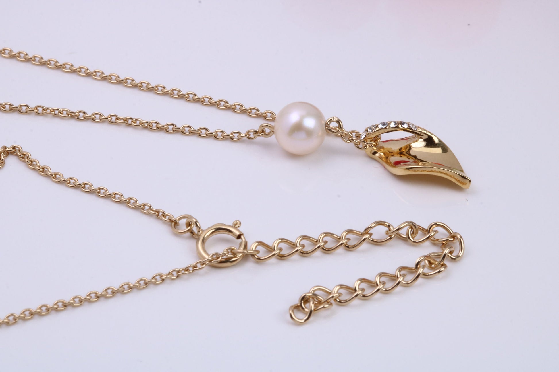 Pearl and Cubic Zirconia set Necklace with Length Adjustable Chain, Made from solid Sterling Silver, 18ct Yellow Gold Plated
