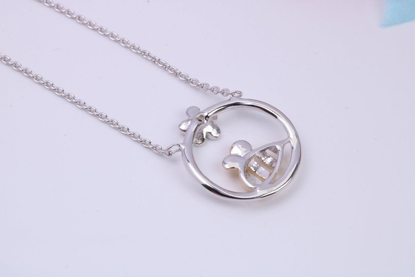 Bumble Bee Necklace with Length Adjustable Chain, Made from solid Sterling Silver, 18ct Yellow Gold Plated