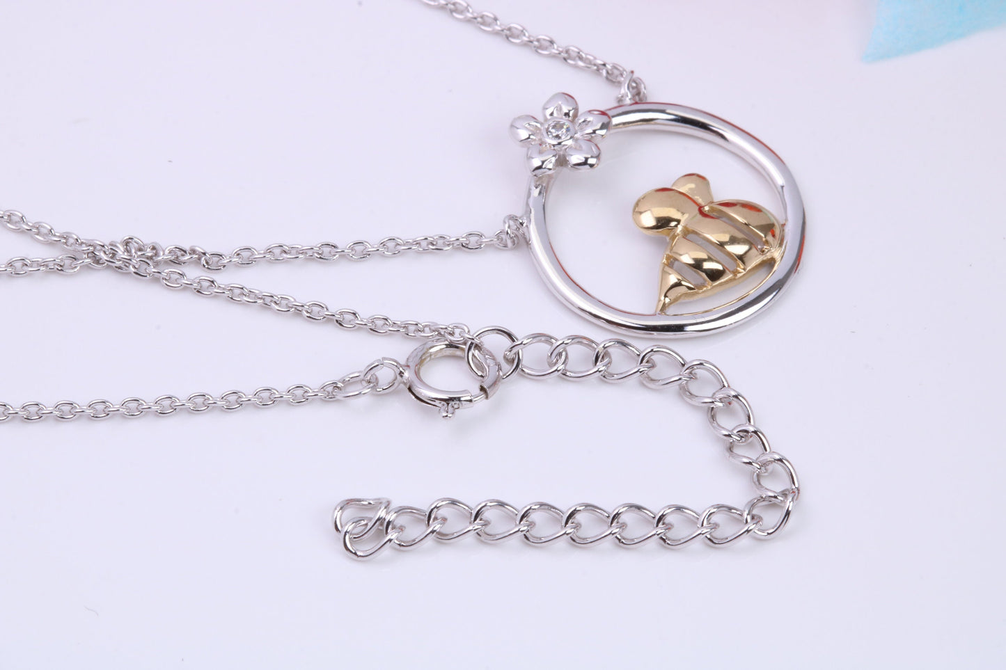 Bumble Bee Necklace with Length Adjustable Chain, Made from solid Sterling Silver, 18ct Yellow Gold Plated