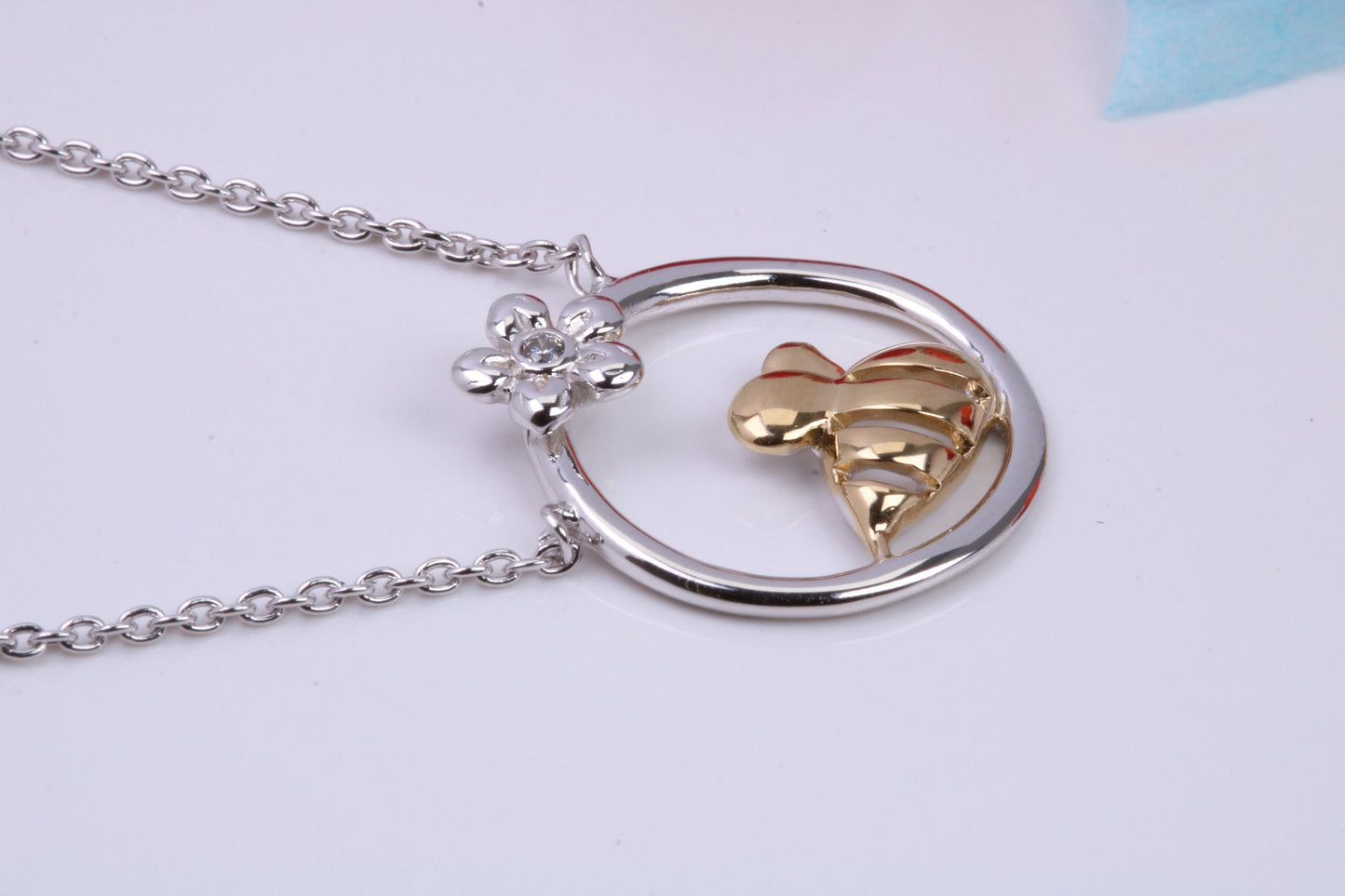 Bumble Bee Necklace with Length Adjustable Chain, Made from solid Sterling Silver, 18ct Yellow Gold Plated