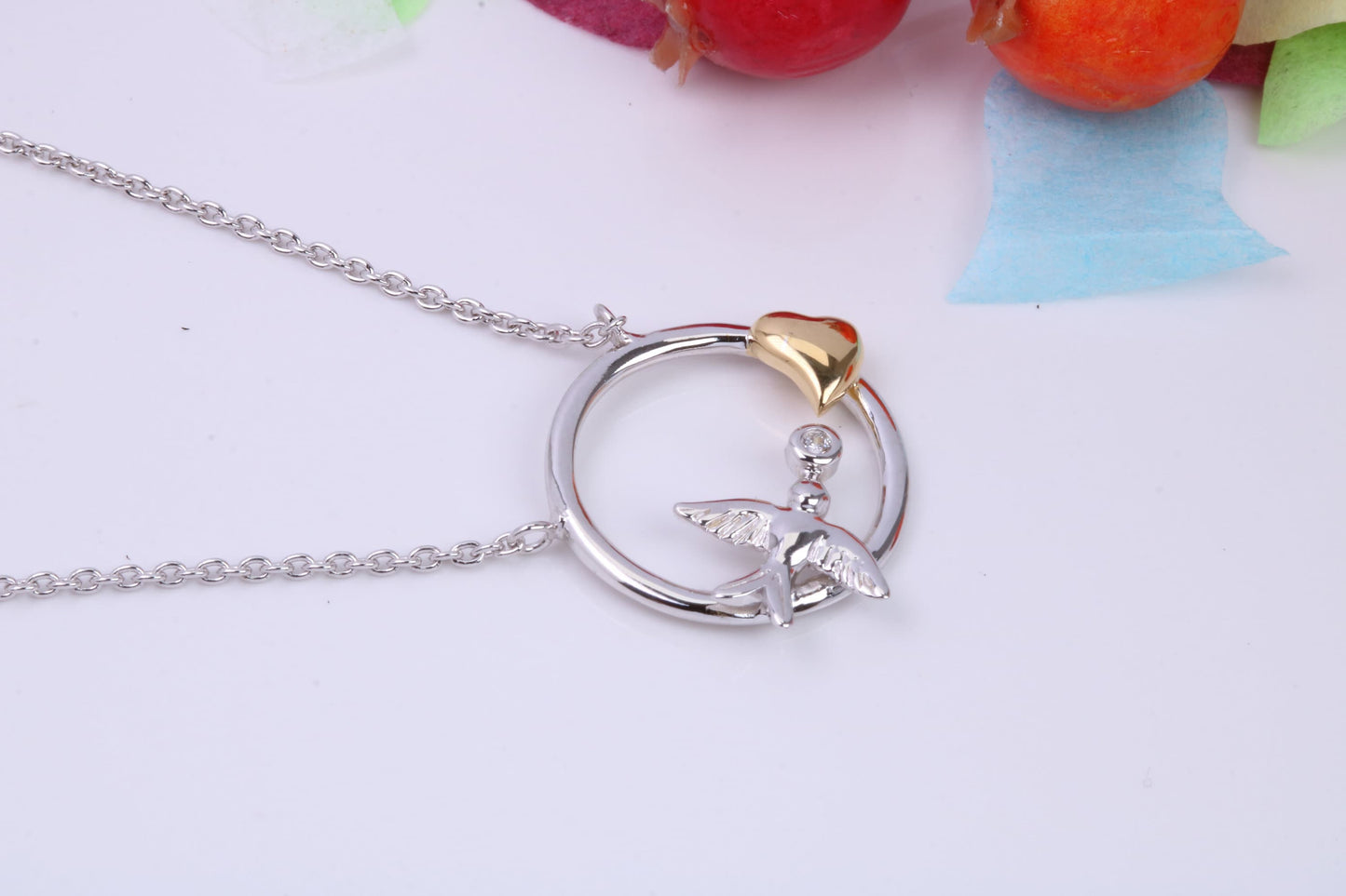 Sparrow Bird Necklace with Length Adjustable Chain, Made from solid Sterling Silver, 18ct Yellow Gold Plated