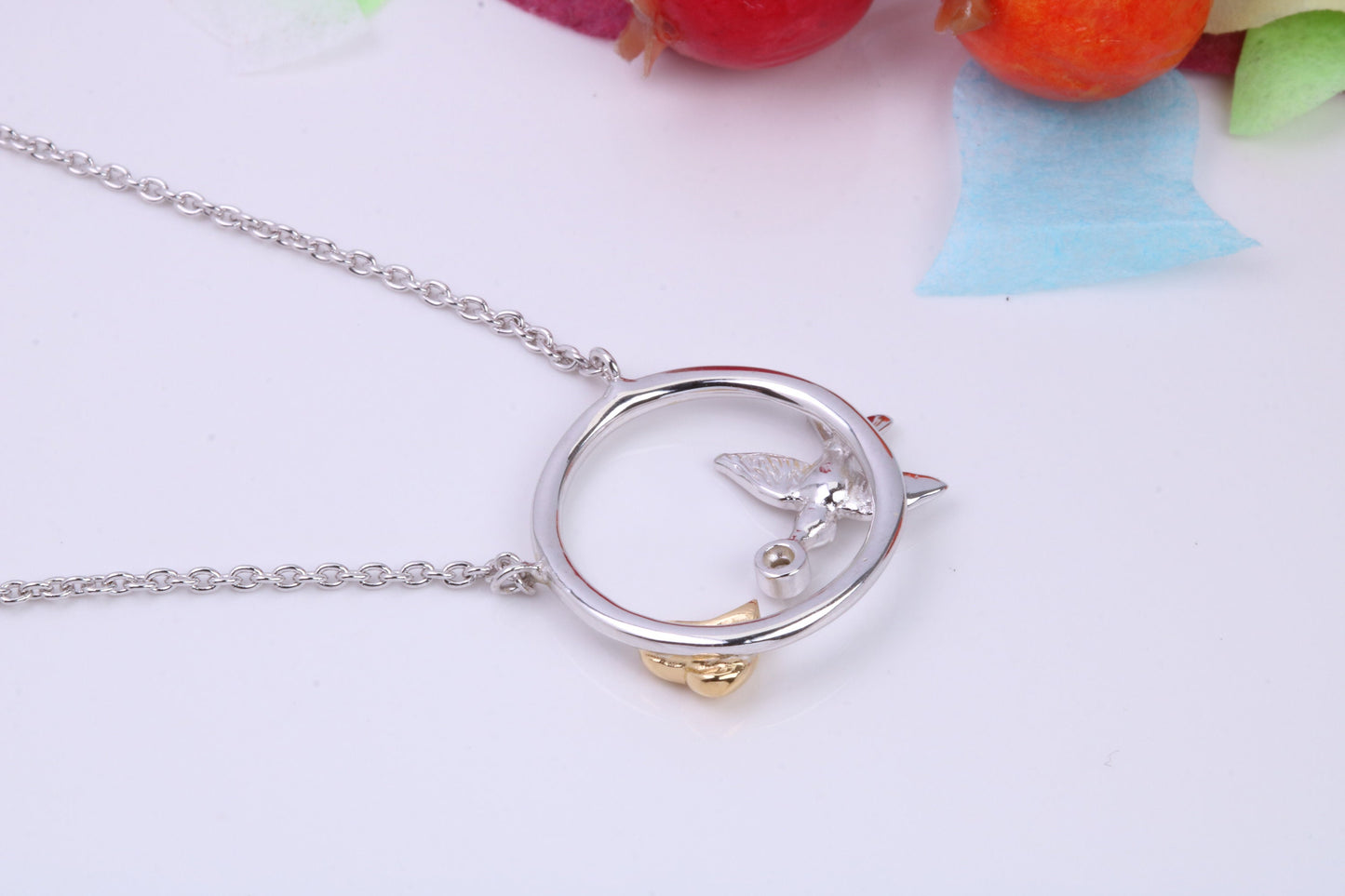 Sparrow Bird Necklace with Length Adjustable Chain, Made from solid Sterling Silver, 18ct Yellow Gold Plated
