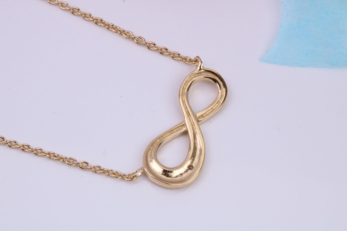 Infinity Necklace with Length Adjustable Chain, Made from solid Sterling Silver, 18ct Yellow Gold Plated