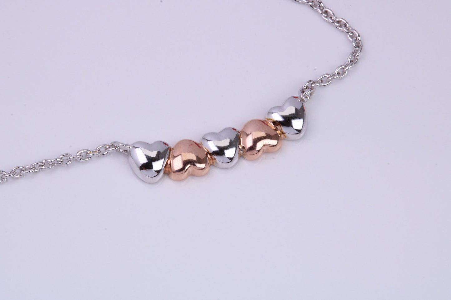 Love Hearts Necklace with Length Adjustable Chain, Made from solid Sterling Silver, 18ct Rose Gold Plated