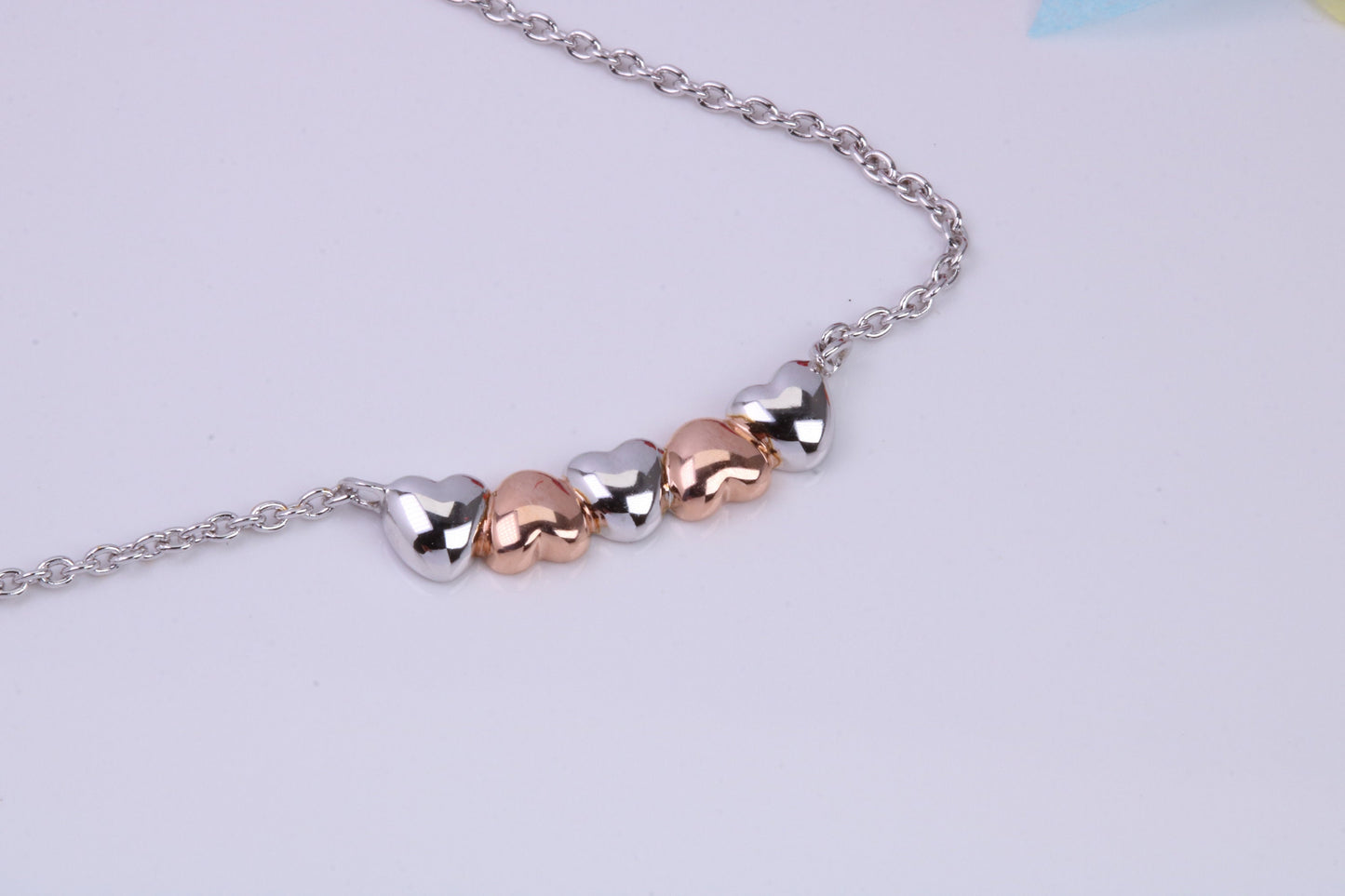 Love Hearts Necklace with Length Adjustable Chain, Made from solid Sterling Silver, 18ct Rose Gold Plated