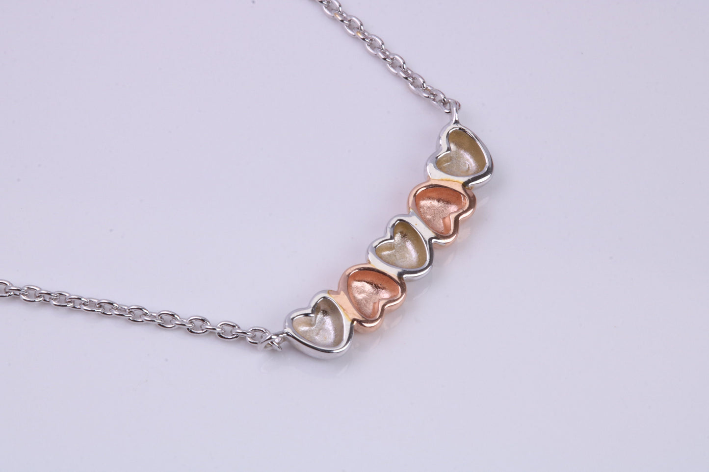 Love Hearts Necklace with Length Adjustable Chain, Made from solid Sterling Silver, 18ct Rose Gold Plated
