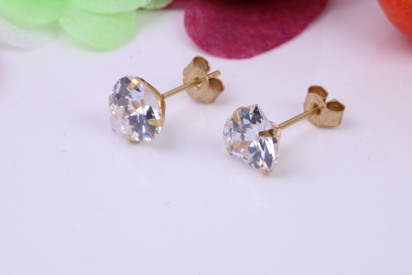 Heart cut Cubic Zirconia set Stud Earrings, Measures 6 x 6 mm, Made from Solid 9ct Yellow Gold