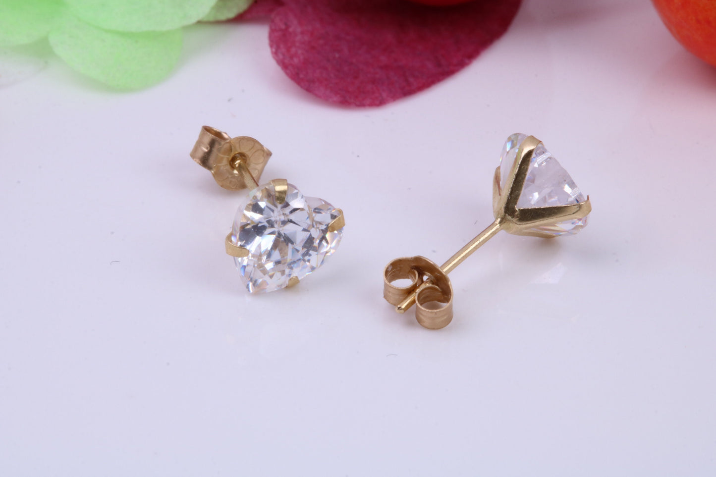 Heart cut Cubic Zirconia set Stud Earrings, Measures 6 x 6 mm, Made from Solid 9ct Yellow Gold