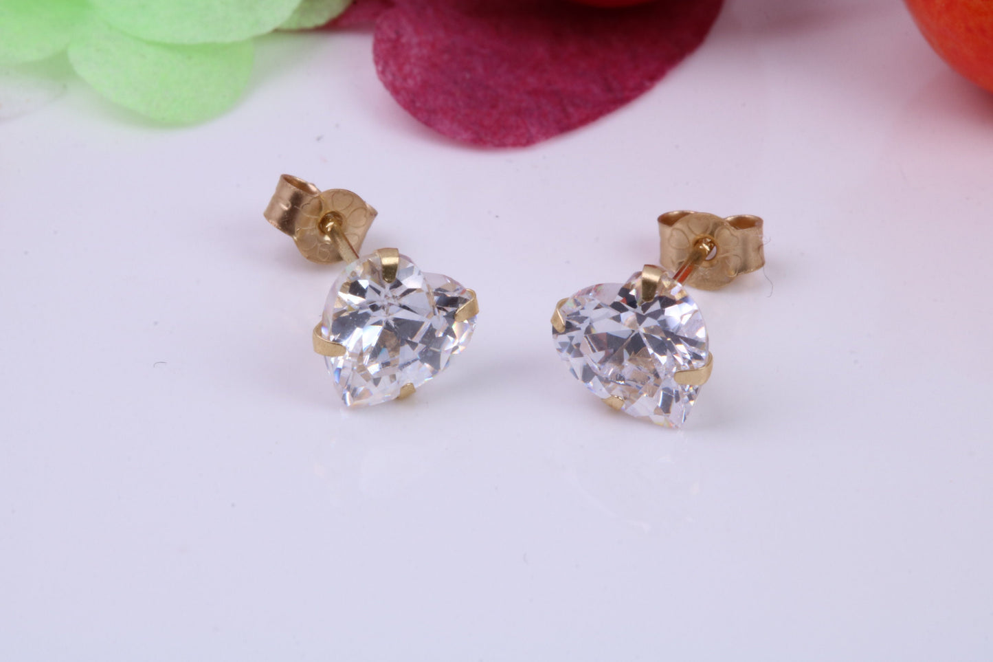 Heart cut Cubic Zirconia set Stud Earrings, Measures 6 x 6 mm, Made from Solid 9ct Yellow Gold