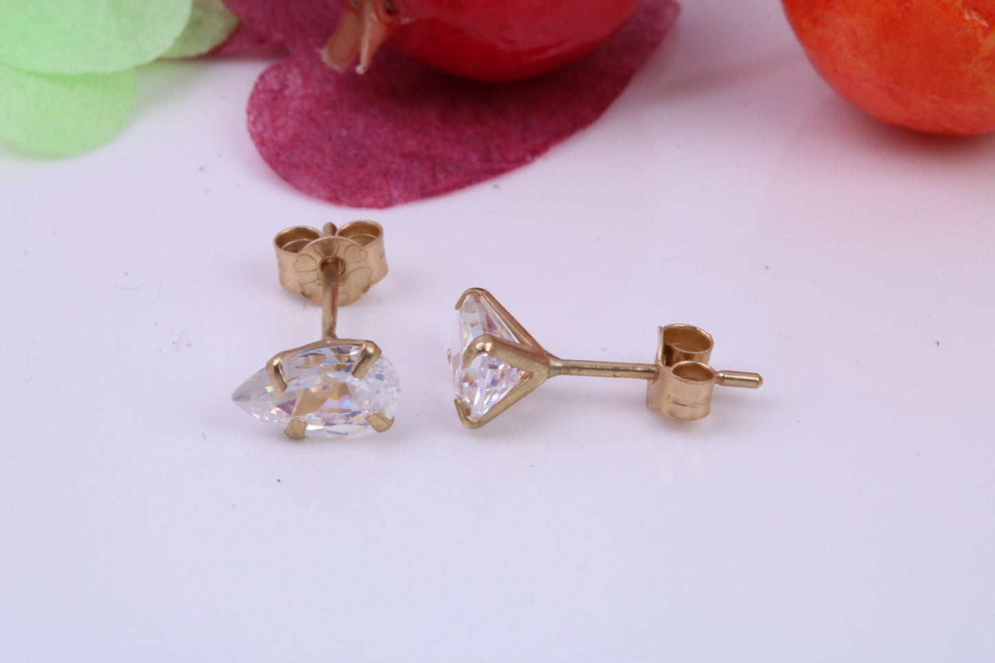 Pear Drop cut Cubic Zirconia set Stud Earrings, Measures 6 x 4 mm, Made from Solid 9ct Yellow Gold