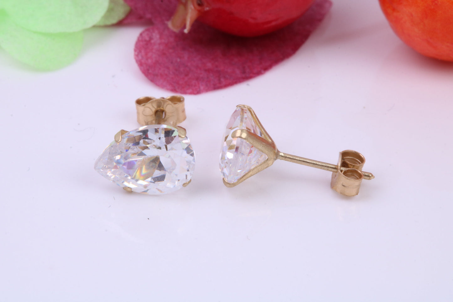 Pear Drop cut Cubic Zirconia set Stud Earrings, Measures 8 x 6 mm, Made from Solid 9ct Yellow Gold