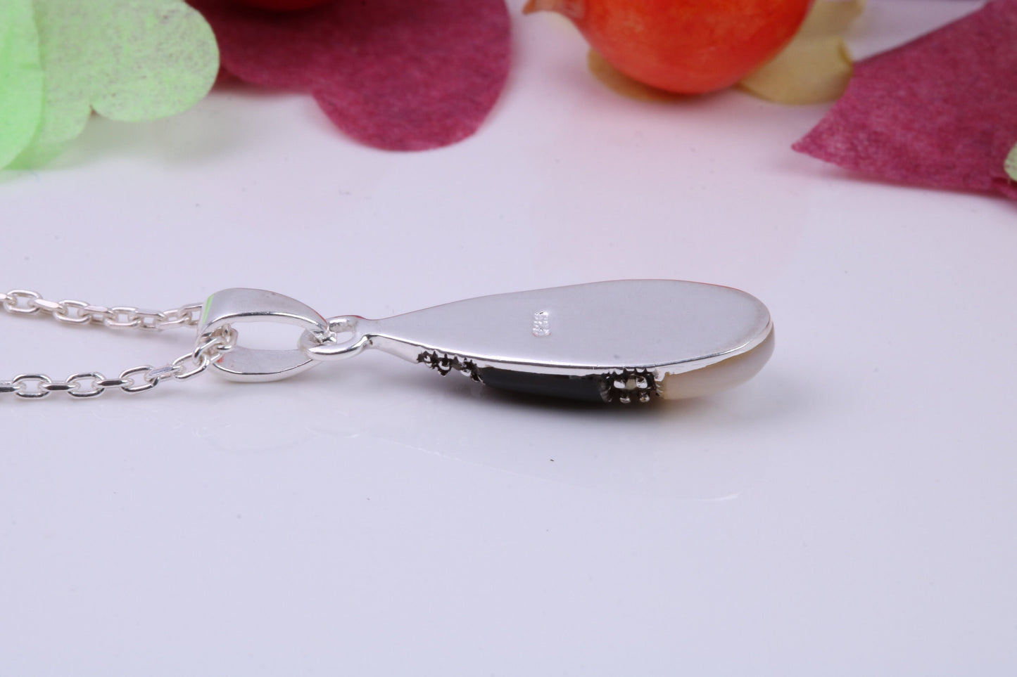 Black Onyx, Mother of Pearl and Marcasite set Necklace, made from solid Sterling Silver