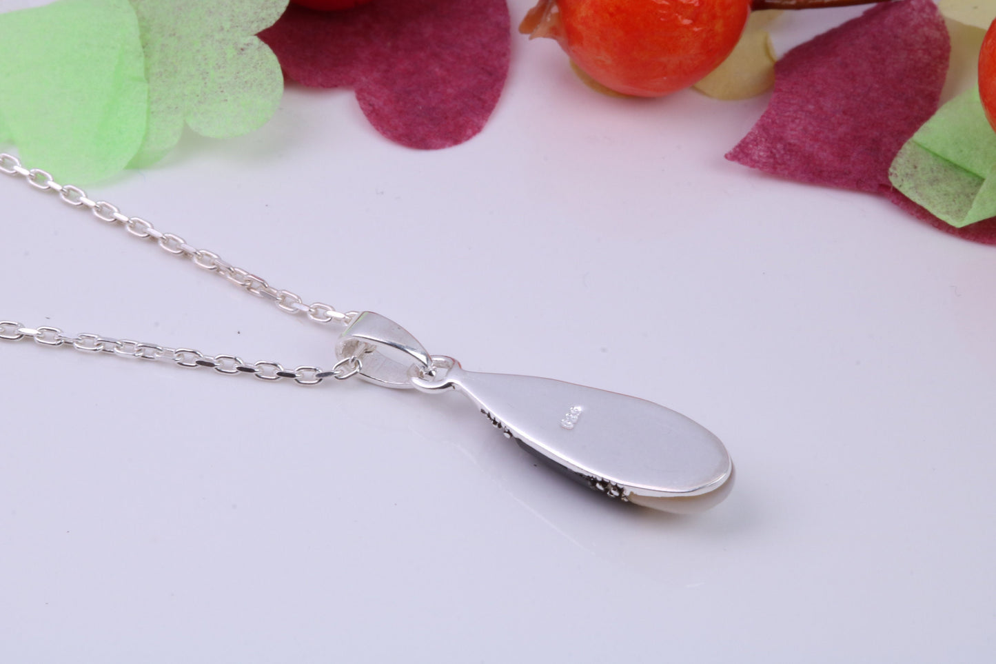 Black Onyx, Mother of Pearl and Marcasite set Necklace, made from solid Sterling Silver