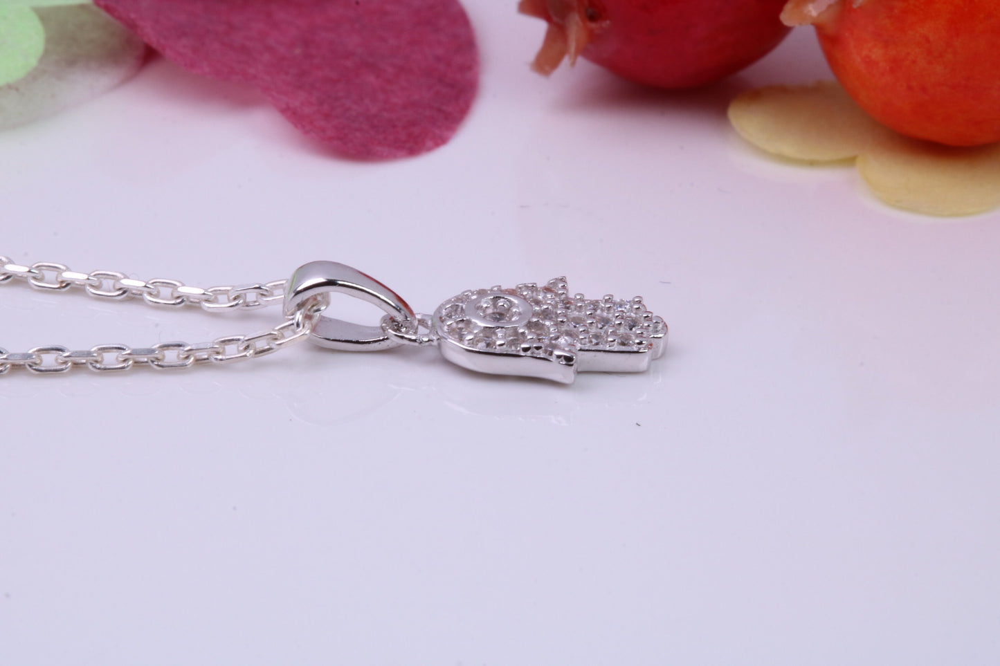 Hamsa Cubic Zirconia set Necklace, made from solid Sterling Silver