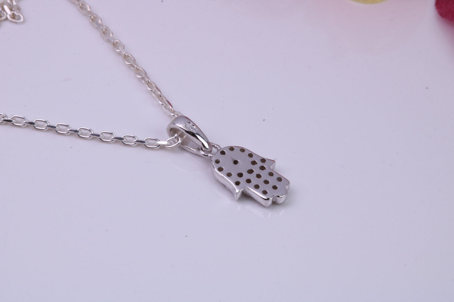 Hamsa Cubic Zirconia set Necklace, made from solid Sterling Silver