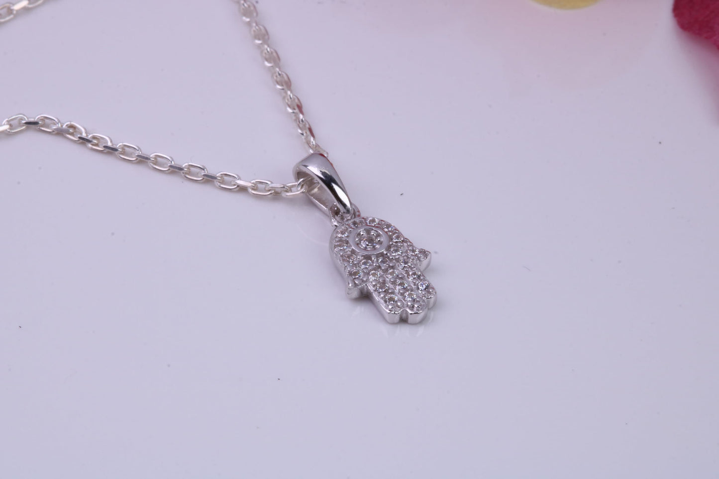 Hamsa Cubic Zirconia set Necklace, made from solid Sterling Silver