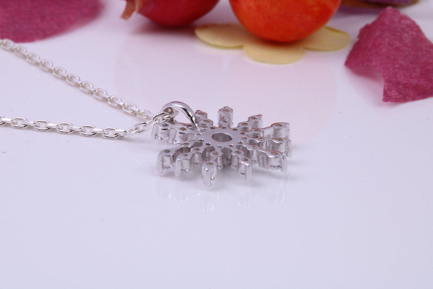 Snow Flake Necklace set with Cubic Zirconia's, made from solid Sterling Silver