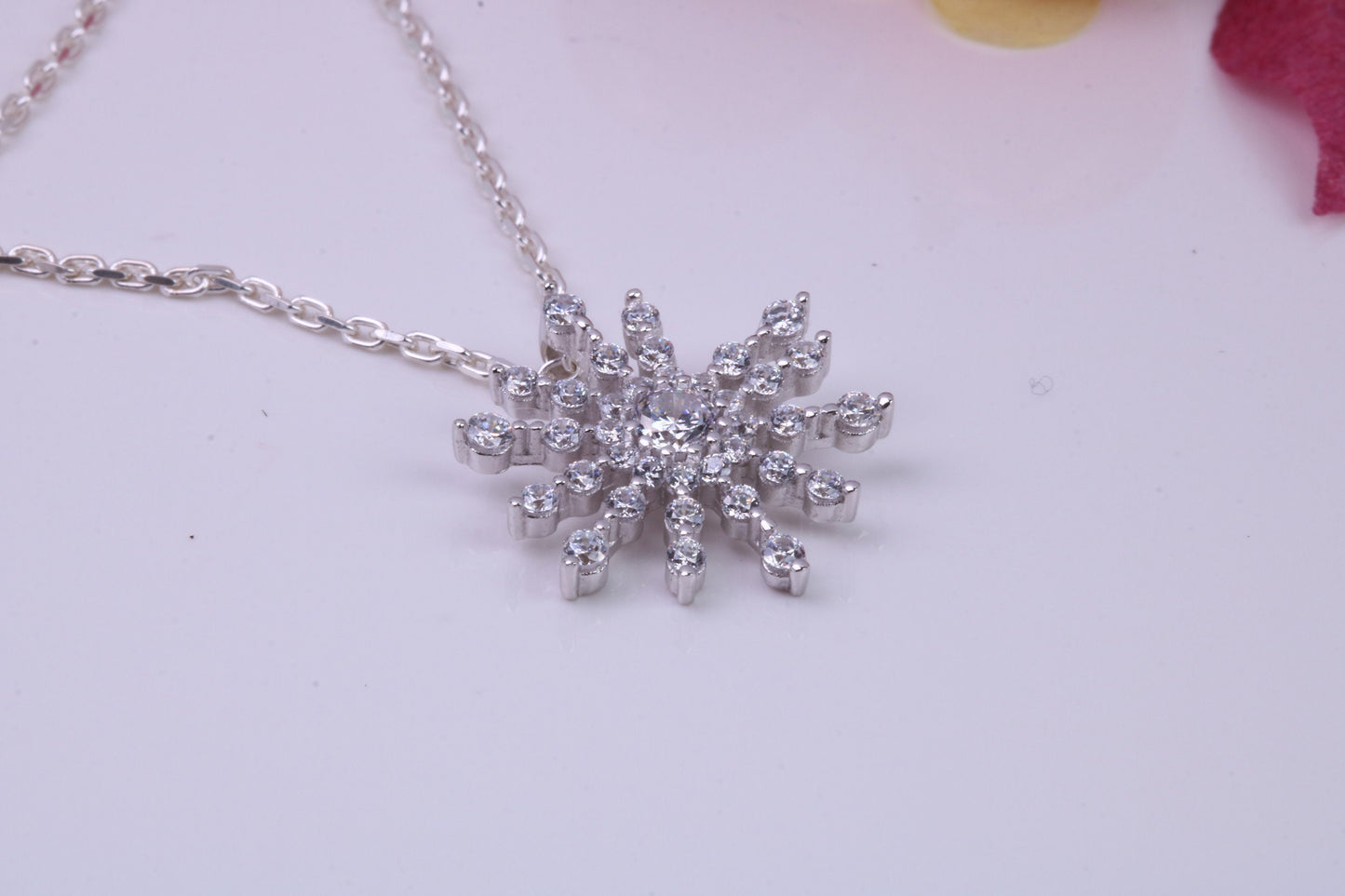 Snow Flake Necklace set with Cubic Zirconia's, made from solid Sterling Silver