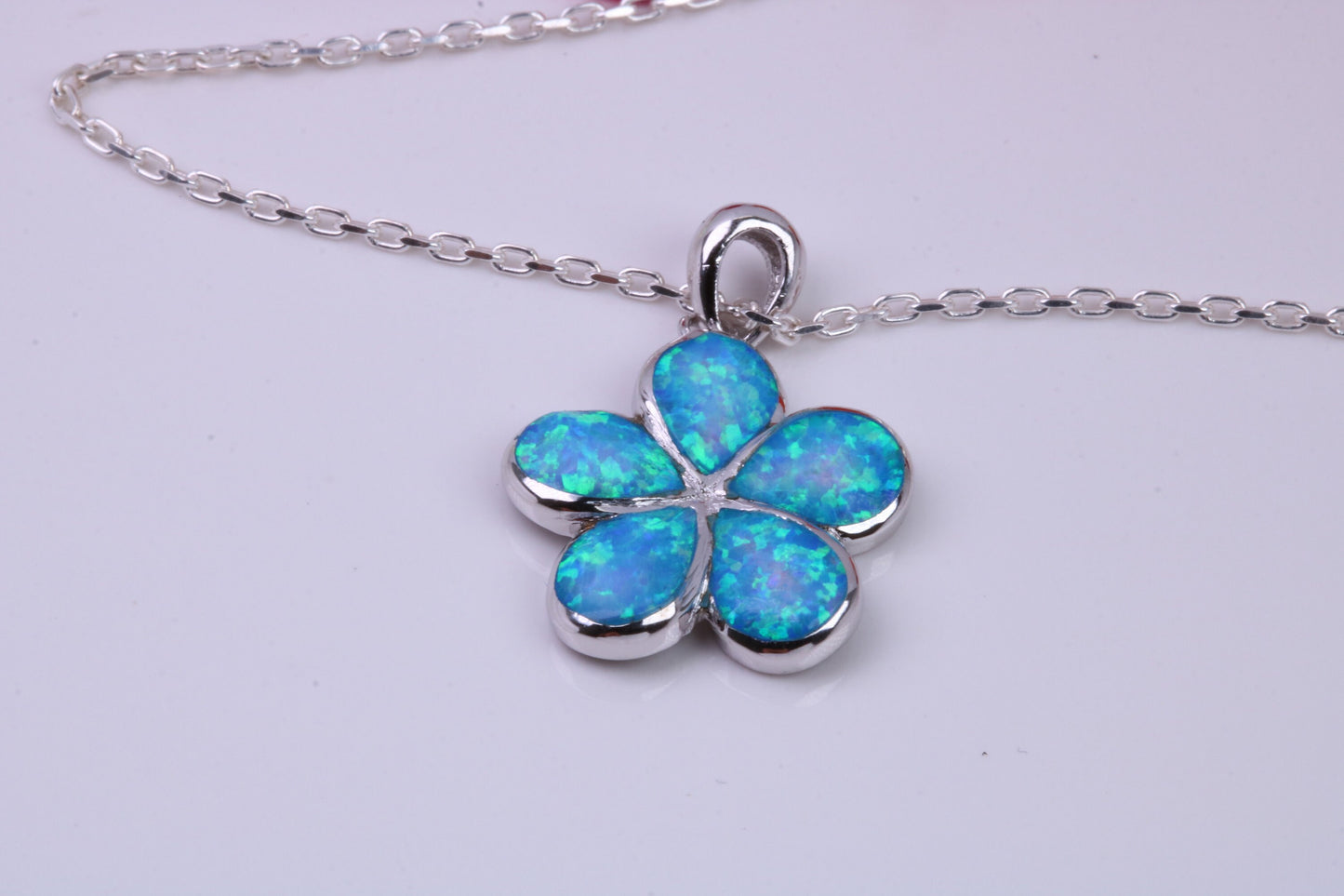 Daisy Flower Blue Opal set Necklace, made from solid Sterling Silver