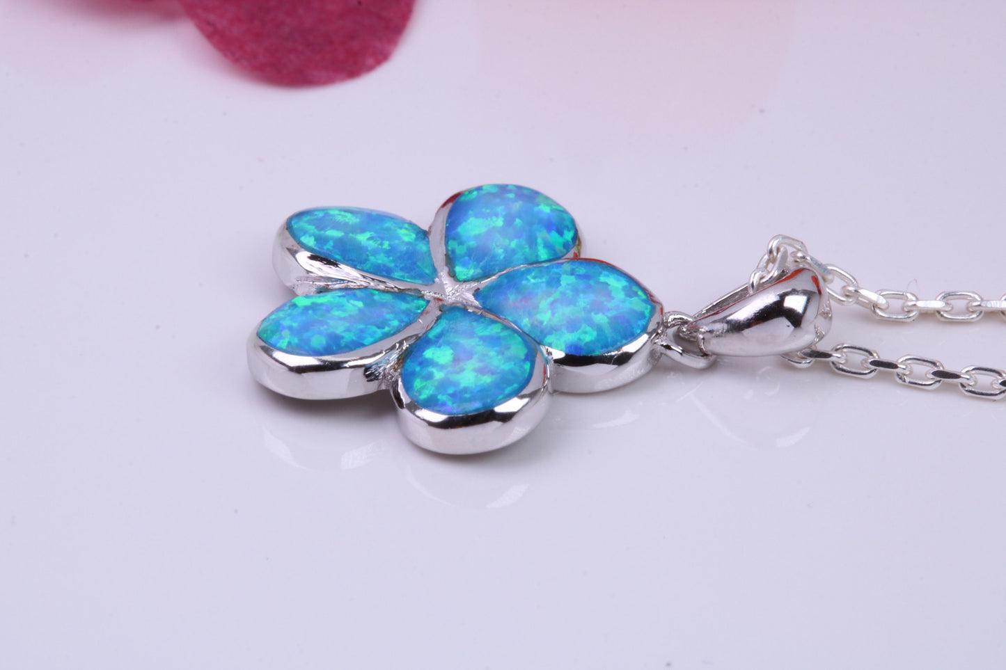 Daisy Flower Blue Opal set Necklace, made from solid Sterling Silver