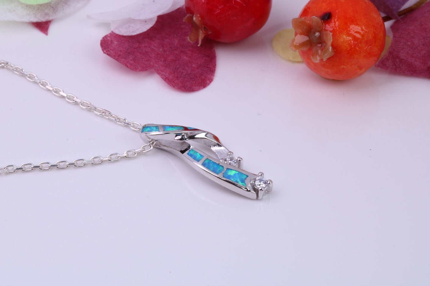 Blue Opal and Cubic Zirconia set Necklace, made from solid Sterling Silver
