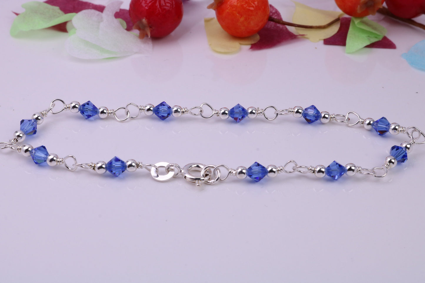 Dainty and Light Weight Blue Cubic Zirconia set Bracelet, made from solid Sterling Silver