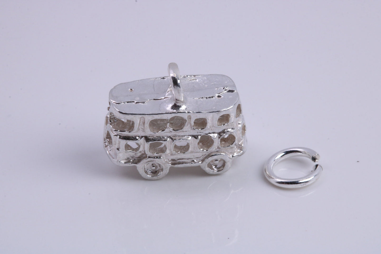 London Bus Charm, Traditional Charm, Made from Solid 925 Grade Sterling Silver, Complete with Attachment Link