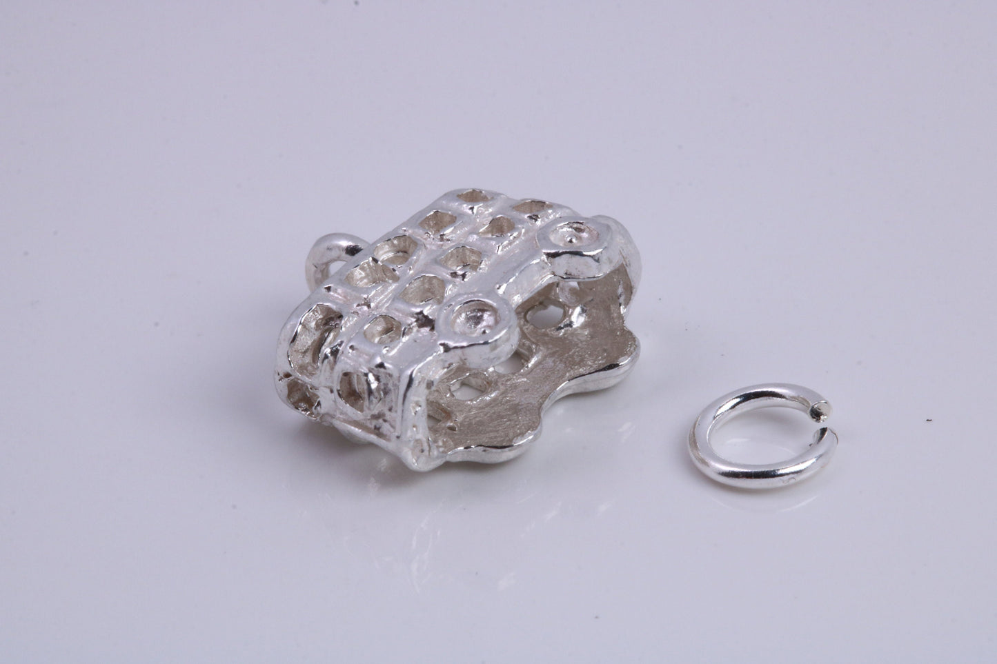 London Bus Charm, Traditional Charm, Made from Solid 925 Grade Sterling Silver, Complete with Attachment Link