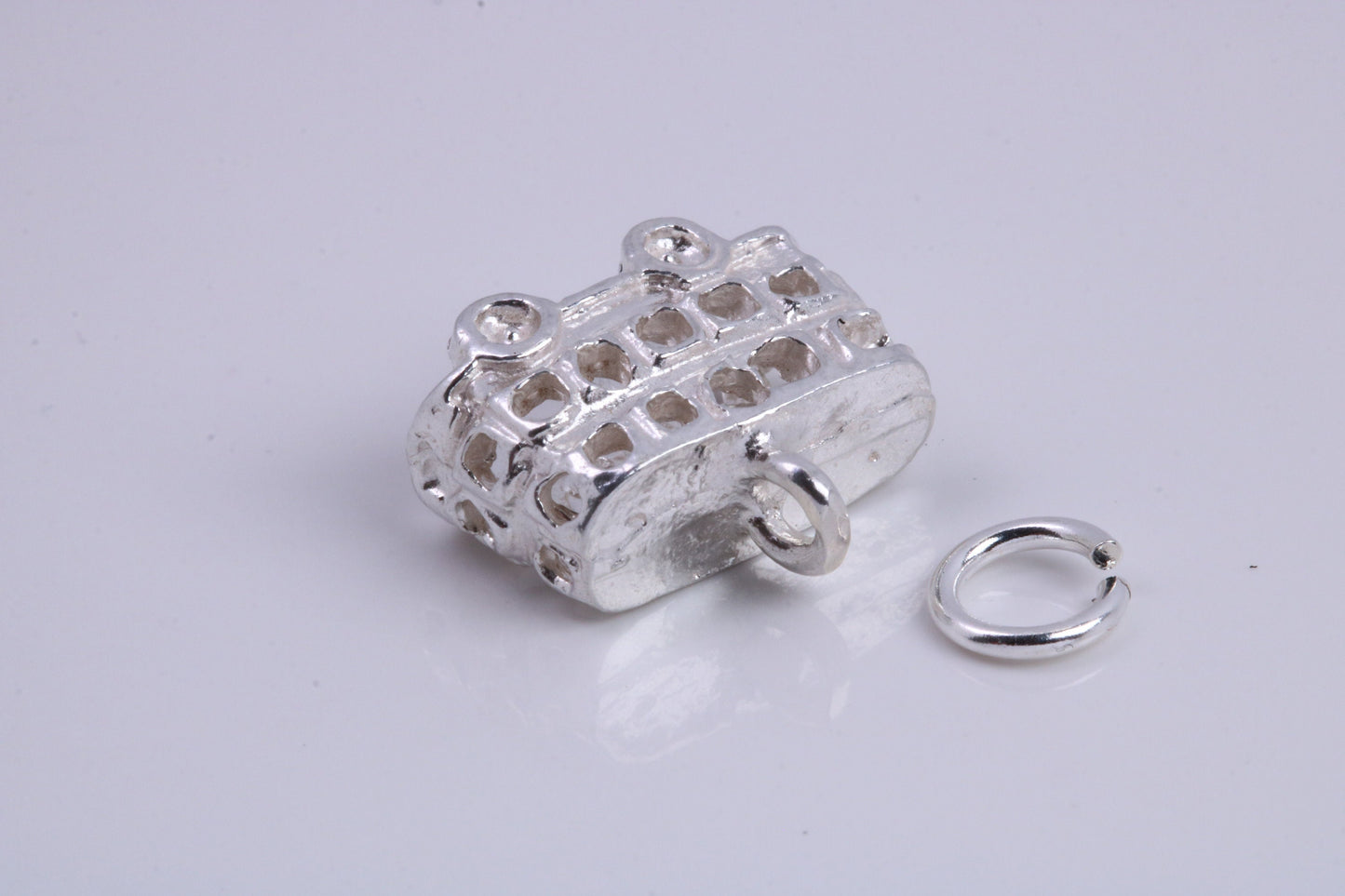 London Bus Charm, Traditional Charm, Made from Solid 925 Grade Sterling Silver, Complete with Attachment Link
