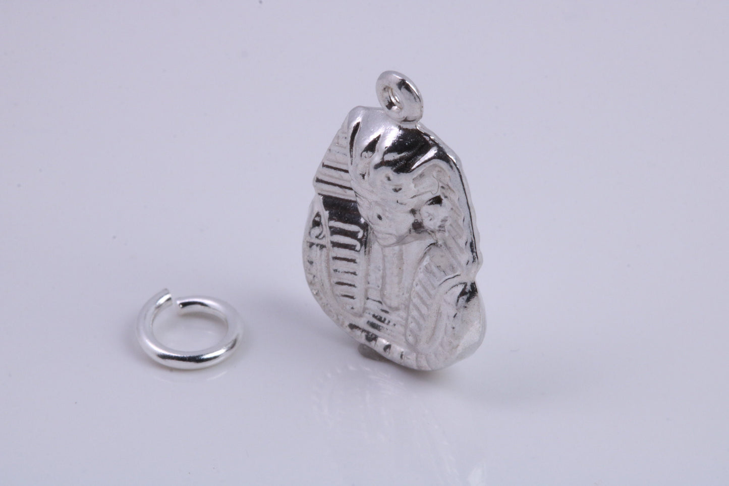 King Tutankhamun Charm, Traditional Charm, Made from Solid 925 Grade Sterling Silver, Complete with Attachment Link
