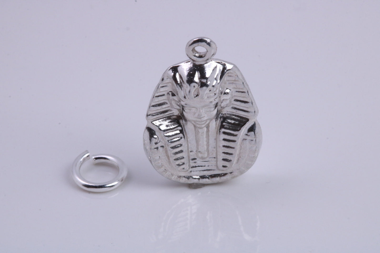 King Tutankhamun Charm, Traditional Charm, Made from Solid 925 Grade Sterling Silver, Complete with Attachment Link