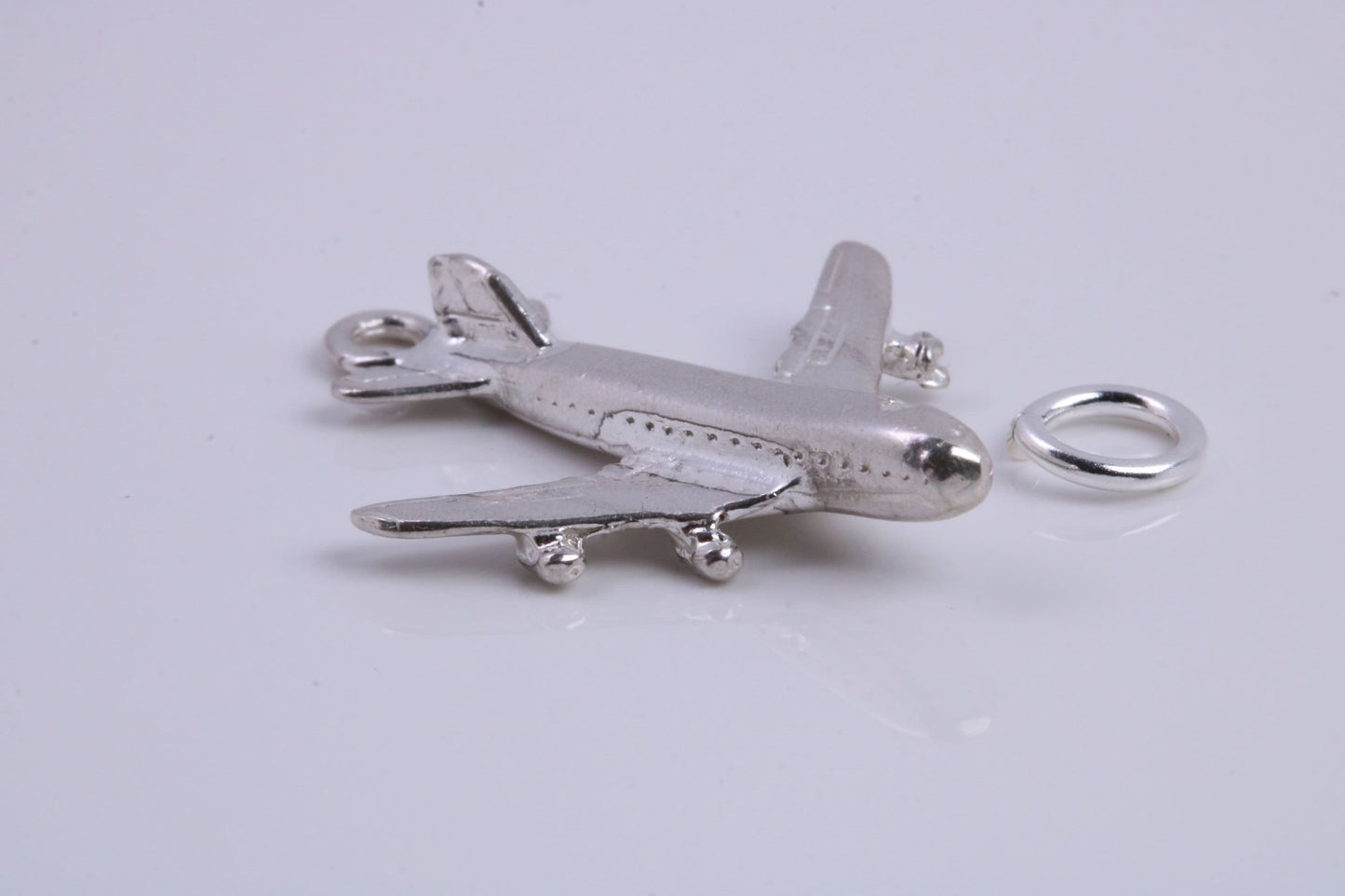 Jumbo Jet 747 Charm, Traditional Charm, Made from Solid 925 Grade Sterling Silver, Complete with Attachment Link