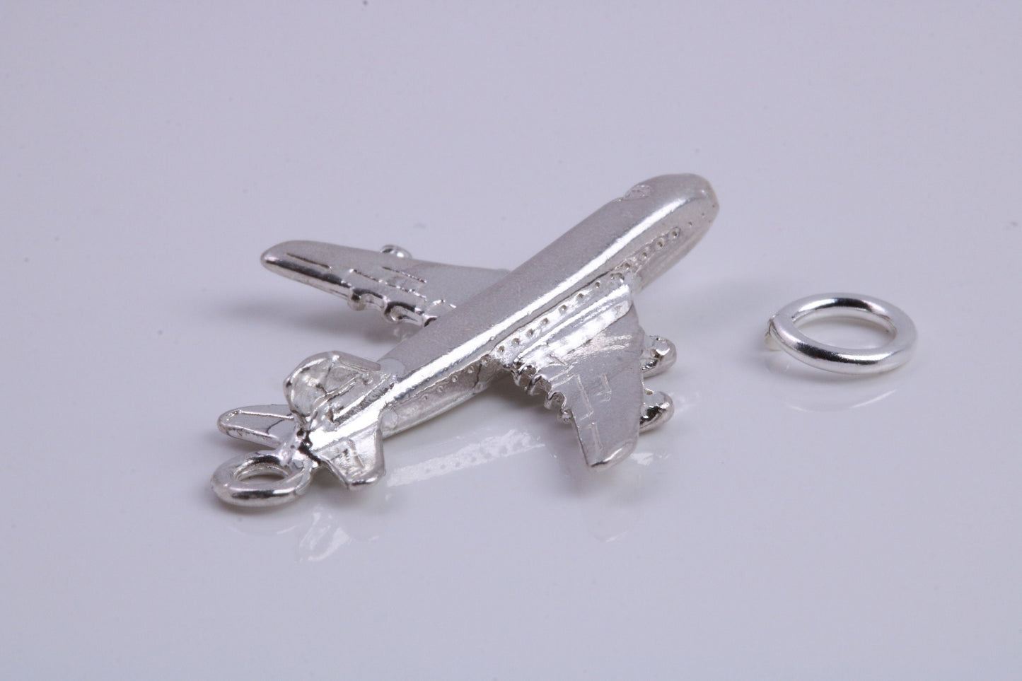 Jumbo Jet 747 Charm, Traditional Charm, Made from Solid 925 Grade Sterling Silver, Complete with Attachment Link