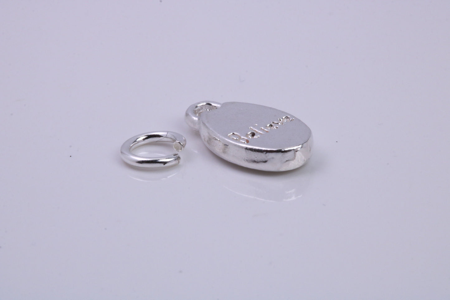 Believe Charm, Traditional Charm, Made from Solid 925 Grade Sterling Silver, Complete with Attachment Link